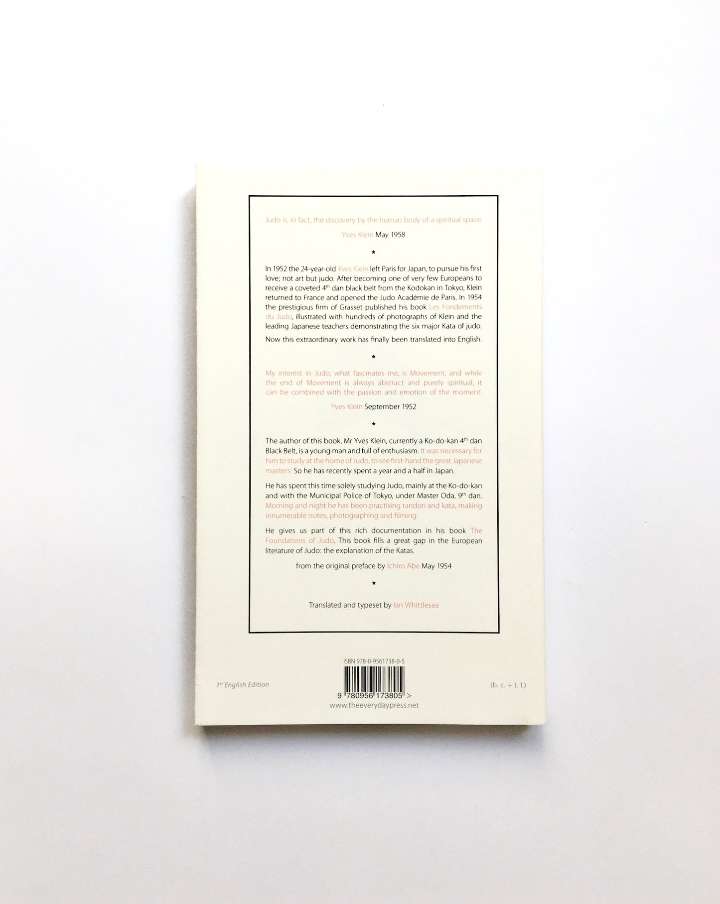 Yves Klein: The Foundations of Judo   1st English Editon